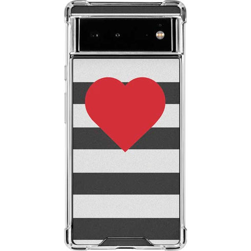 Black And White Striped Heart Google Pixel 6 Clear Case